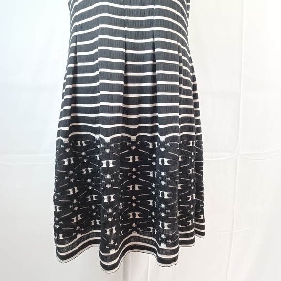 Max Studio Ivory Black Stripe Fit Flare Sleeveless Dress L - Picture 4 of 11